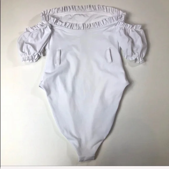 Something Navy one piece off shoulder swimsuit - Picture 6 of 7